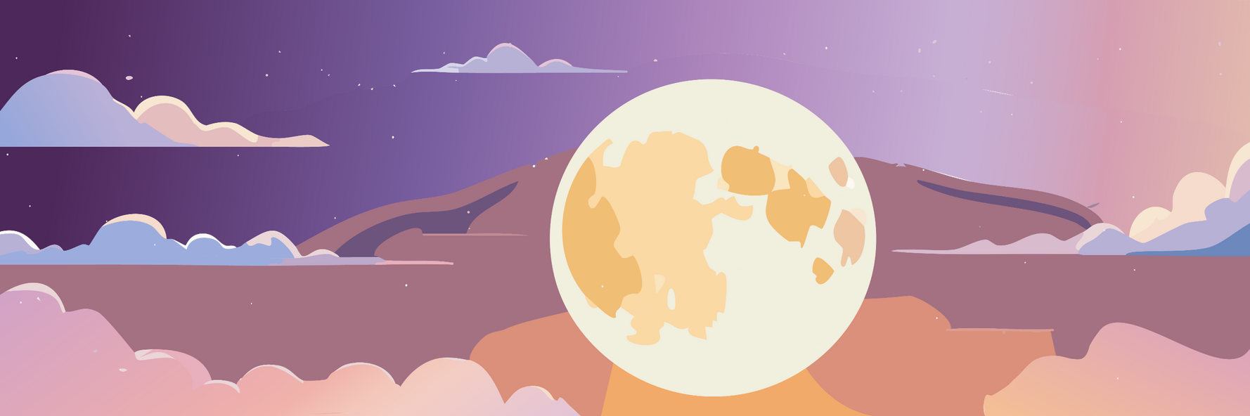 A soft and dreamy banner with a pastel-colored sky and a glowing full moon, perfect for aesthetic profiles, content creators, and relaxing community spaces.